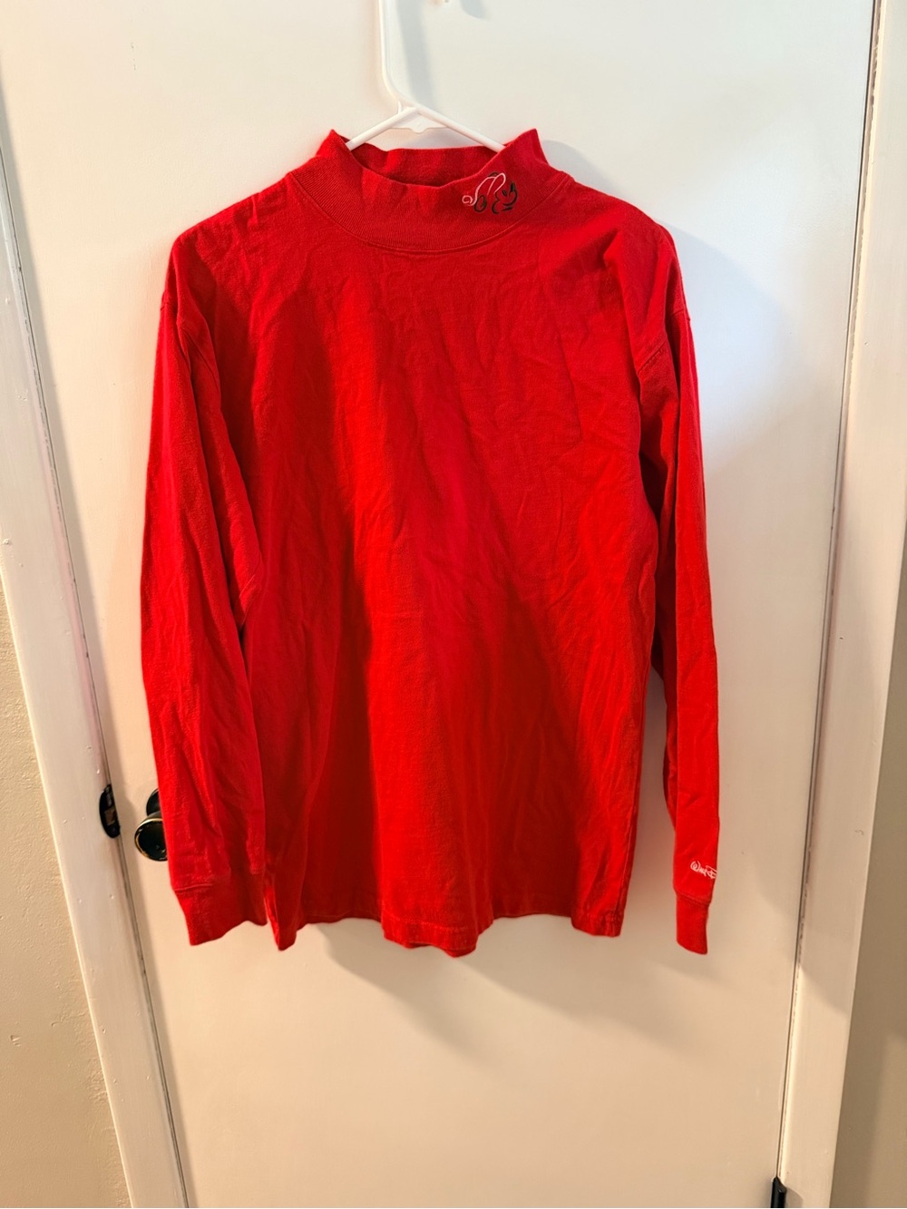 Christmas Disney Red Embroidered Collar Tee with Mickey Tag - vintage